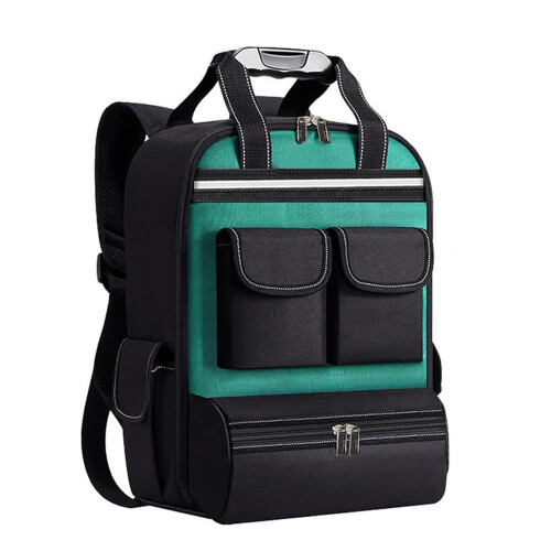 Tool Storage Backpack with Top Handle for Repair and Maintenance Green