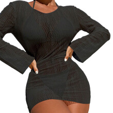 Long Sleeve Swimsuit Wrap Dress Women Bathing Suit Coverup Dress for Pools Black M
