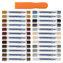 Wood Tone Touch Up Marker Wax Sticks Set, 24 Repair Shades with Handy Scraper