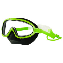 Child Pool Swim Goggles with Fog Resistant Lens and Head Band Fit Green black boxed