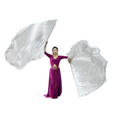 2Pcs Praise Dance Worship Flags with Scalable Rod for Worship Dance Performances Silver
