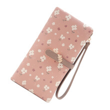 Woman Flower Print Wallets Long Wallets Purse Phone Bag Large Capacity Bean paste color