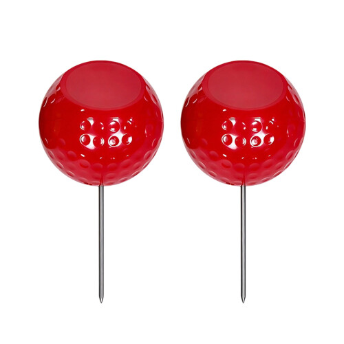 Golf Course Markers 2 Pack Ball Shape Ground Stakes for Driving Range Red