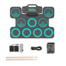 Roll up Drum Set with Headphone Jacks, Built in Speaker, Drum Stick, Foot Pedals WGS501