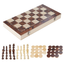 Wood Travel Checkers Board Game Set Folding Chesses Board Chess Game Toy 39cm