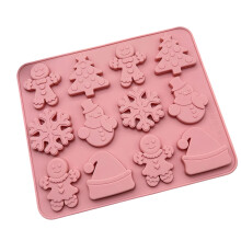 Christmas Treat Mold in Pink Silicone for Candy, Jelly, Chocolate and Ice 12 Gingerbrea