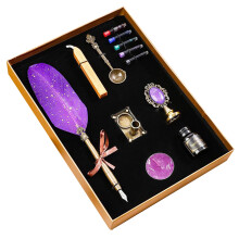 Retro Sprinkle Gold Feather Pen Retro Quill Pen Set Calligraphy Quill Pen Kits Purple