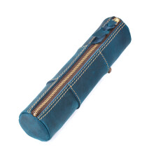 Durable Vintage Leather Pen Pouch Retro Leather Coin Purse for Women Men Girls Blue