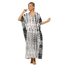 Women Kaftan Dress Beach Cover Up Short Sleeve Swimsuit Cover Up Dress Black and White