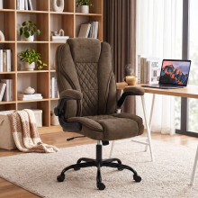 HOMCOM Office Chair, Computer Desk Chair with Flip-up Armrest, Brown