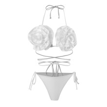 Women 2Pieces Sexy Halters Neck High Cut Thong Swimsuit Set Push Up Swimwears White M
