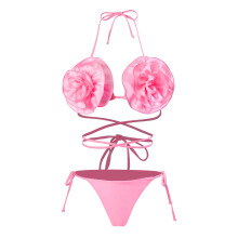 Women High Cut Swimsuits Thong Set Lacing up Swimwears Bathing Suit Beachwears Pink S
