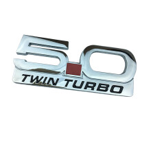 Adhesive Body Badge for Cars with Layered 5.0 Exterior Accent for TWINTURBO bright sil