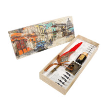 Retro Quill Pen Set for w/ Pen Rod/Ink Bottle/10 Pcs Pen Nib/Pen Nib Base Gift B Red
