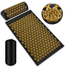 Lotus Acupressure Mat Pillow Yoga Mats Foot Neck Back Massager Floor Massage Golden brown