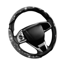 Rhinestoned Synthetic Fiber Steering Wheel Cover for Vehicle Interior Accent White