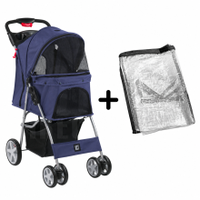 (Blue Pet Stroller + Cover) KCT Hooded Pet Strollers for Small to Medium Sized Pets