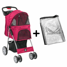 (Red Pet Stroller + Cover) KCT Hooded Pet Strollers for Small to Medium Sized Pets