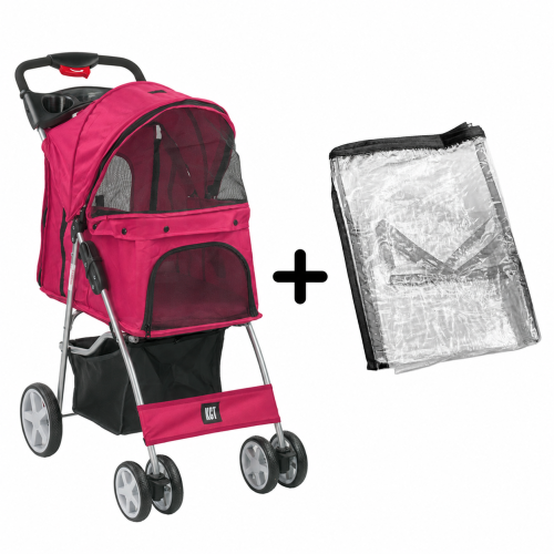 KCT (Cover + Red Pet Stroller) KCT Hooded Pet Strollers for Small to Medium Sized Pets