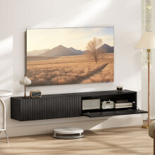 HOMCOM Wall Mount TV Stand Cabinet with Fluted Flip-Down Doors