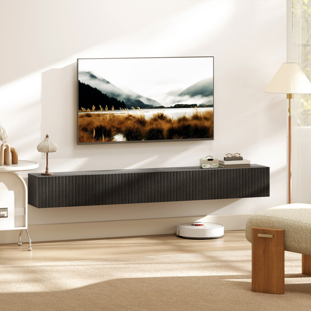 Homcom Wall Mount Tv Stand Cabinet With Fluted Flip-Down Doors