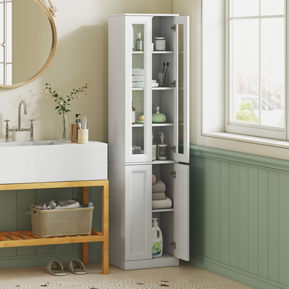 Homcom Tall Bathroom Storage Cabinet, 6-Tier Bathroom Cabinet, White