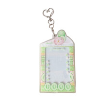 Bag Display Photo Card Protector with Clear Front Window Keychain Clip for Carry Green