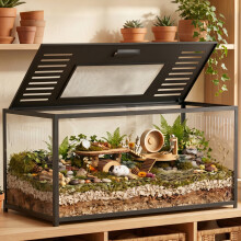 PawHut Large Hamster Cage, Chewproof Metal Rat Cage with Openable Top, Black