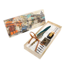 Retro Quill Pen Set for w/ Pen Rod/Ink Bottle/10 Pcs Pen Nib/Pen Nib Base Gift Dark green