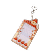 Clear Photocard Charm with Heart Clip Keychain Hook for Bags Decoration Brown.