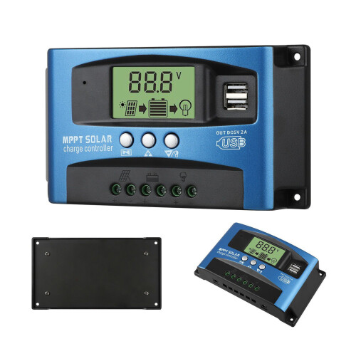 Dual USB LCD Display 12V 24V Solar Cell Panel Charger Regulator with Load 30A