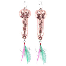 2Pcs Fishing Lures Tackle Hook Dick Spinner Spoon Pike VIB Wobble Tackle Hook(Rose Gold 21G)