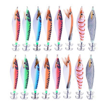 16Pcs 9.6G 10cm Luminou Squid Jig Fishing Wood Shrimp Lure Squid Cuttlefish Jigs Lures Fishing Baits