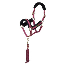 (Pony, Burgundy) ARMA Logo Faux Fur Horse Headcollar And Leadrope