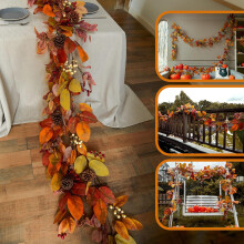 Autumn Decorative Garland Artificial Flowers Leaves Orange 400 cm — autumn garland, fake leaves, orange decoration