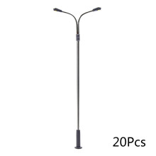 Mini Model Street Railroad Train Lamp Light Post Two Heads LED Landscape 1 set of 20
