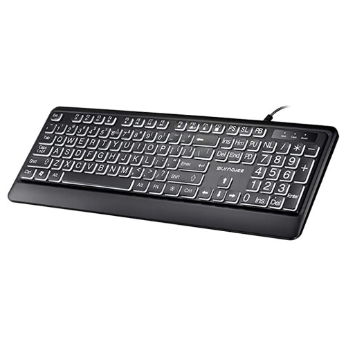 Large Font Print USB LED Backlit Keyboard 104 Keys Full Size Computer Keyboard