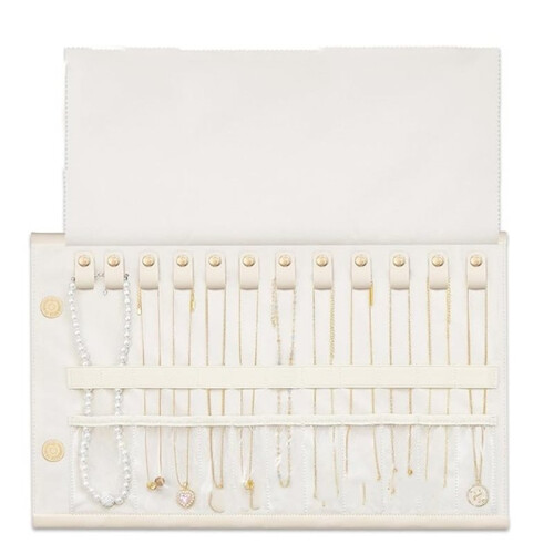 Organizer per Collane da Viaggio Premium, Borsa per Gioielli Pieghevole, Beige, 12 Scomparti