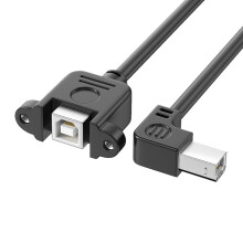 USB TypeB Male to Female Data Transfer Cable with Panel Mount Screws Long 0.3m Bend right