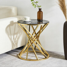 (GOLD) 50cm Round Glass Coffee Table, Tempered Top, Stainless Steel Frame