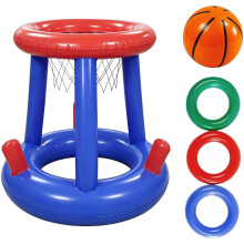 5-Piece Inflatable Pool Basketball Hoop Ring Toss Game Set with Basketball and 3 Rings, Floating Water Sport Toy for Intex Above Ground Pools and
