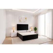 (Small Double, Black) York Plush Divan Bed Frame No Drawers with Upholstered Headboard