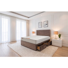 (Small Single, Mocca) Emily Plush Bed Set With Mattress, 2 Drawers Same Side & 24"Headboard
