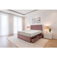 (Small Single, Pink) Emily Plush Bed Set With Mattress, 2 Drawers Same Side & 24"Headboard