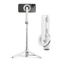Portable Magnetic Selfie Stick Tripod with Remote Cellphone Stand White