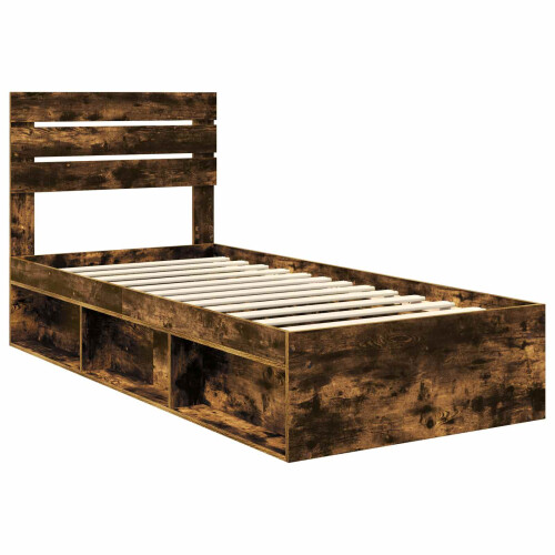 VidaXL vidaXL Bed Frame Smoked Oak 100 x 200 cm Solid Pine Wood 2