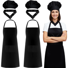 Chef Uniform Catering Apron Hat Unisex Black Set 2 pcs — kitchen workwear, restaurant staff clothing
