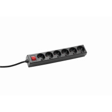 Bachmann Tischsteckdose, 6xDosen(CEE7)->Stecker(CEE7), 1,5m, mit Schalter, schwarz, SELLY,
