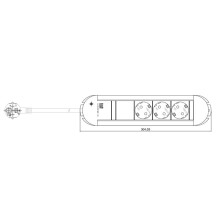Bachmann Tischsteckdose, 3xDosen(CEE7)->Stecker(CEE7), 2m, PRIMO, Alu,