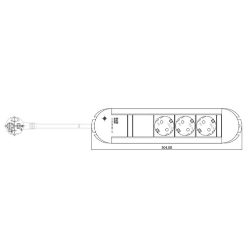 BACHMANN Bachmann Tischsteckdose, 3xDosen(CEE7)->Stecker(CEE7), 2m, PRIMO, Alu,
